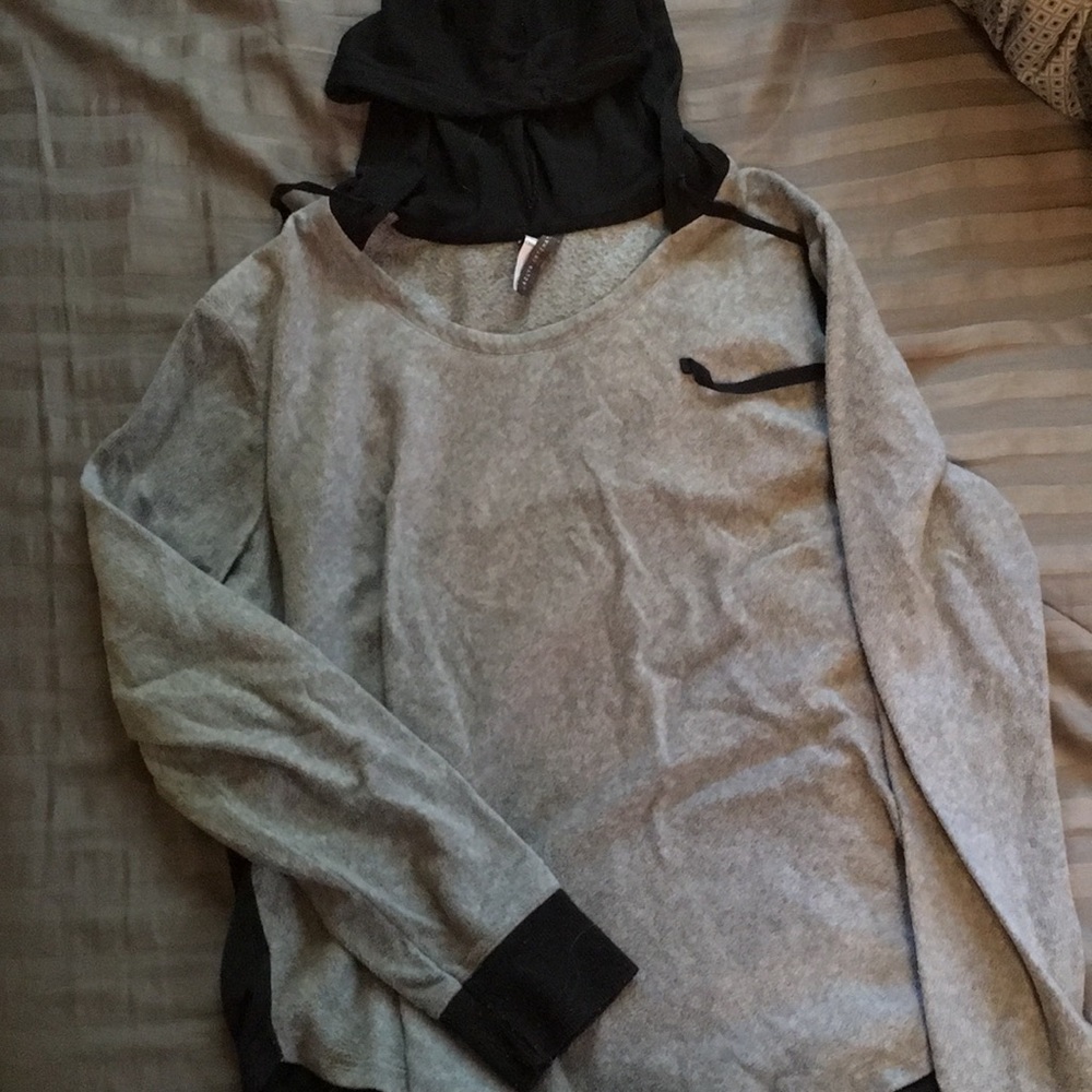 Gray and black hooded sweater